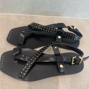 NEW All Saints Black Sandals with Gold Accents
